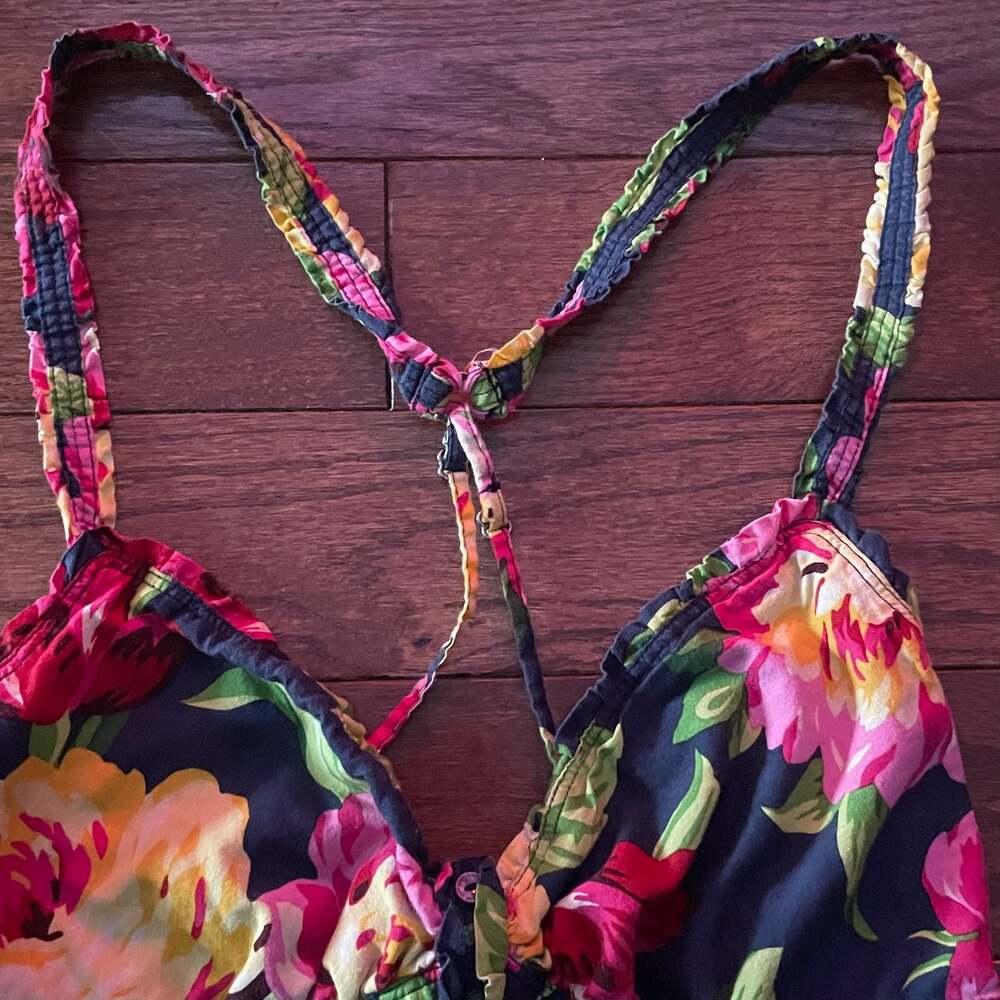 Y2K Abercrombie Fitch Floral Babydoll Mini Dress Navy Pink Size L - Picture 10 of 11